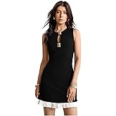 Floerns Women's Cut Out Elegant Tank Dress Metal Sleeveless Ruffle Hem Mini Dresses
