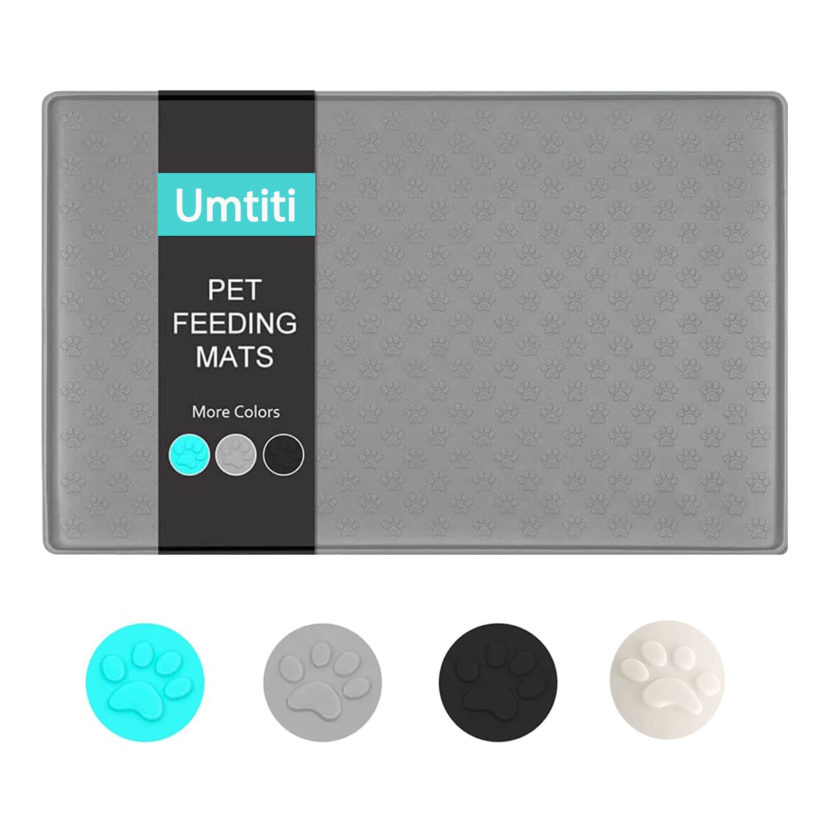 Umtiti Bowl Mat for Dogs and Cats (60 x 40 cm, Grey), Waterproof Non-Slip Silicone Dog Bowl Feeding Bowl Mat, Waterproof Mat with Rim, Dishwasher Safe, L-1 Piece, Grey