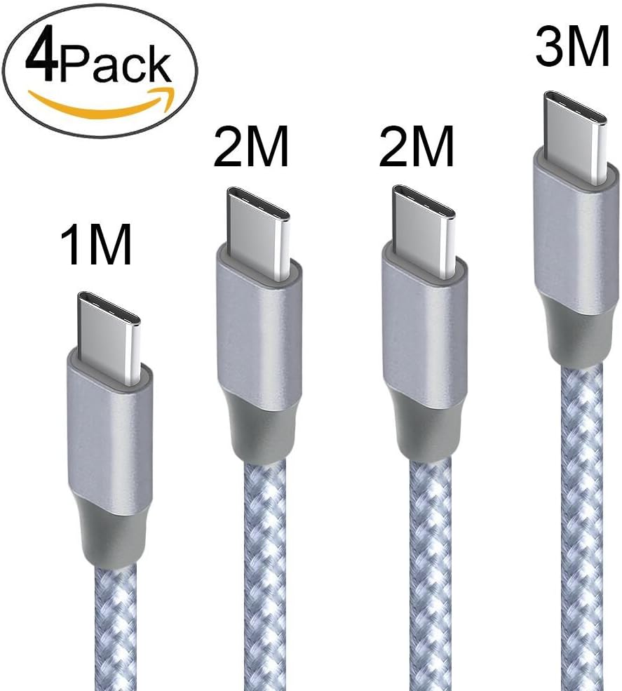 Hootech USB Type C Cable, 4Pack 1M 2M 2M 3M Nylon Braided USB A to USB C Charger Cable Fast Charging Cord for Samsung Galaxy Note 8 S8 Plus, LG G5 G6 V30, HTC 10, Nexus 5X/6P,Google Pixel XL(Gray)