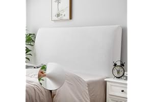 DUJUIKE Upholstered Bed Headboard Cover for Queen, Stretch Slipcover , Dustproof Protector ,Velvet (White, Length (59"-67"))