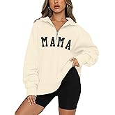 QLIPIN Mama Sweatshirt Women Mom Life Zip Up Pullover Lapel Half Zip Sweatshirts Mama Print Casual Loose Long Sleeve Top