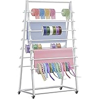 KUJIBGY 15 Tier Ribbon Storage Rack,Wrapping Paper Rack Large Capacity Ribbon Spool Holder Double-Sided Ribbon Organizer for 
