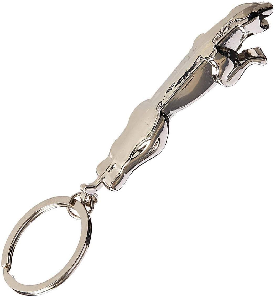 RUI Keychain, Jaguar Leaper Chrome Color, 3D Metal Stainless Steel Key Chain Fob for Men and Women