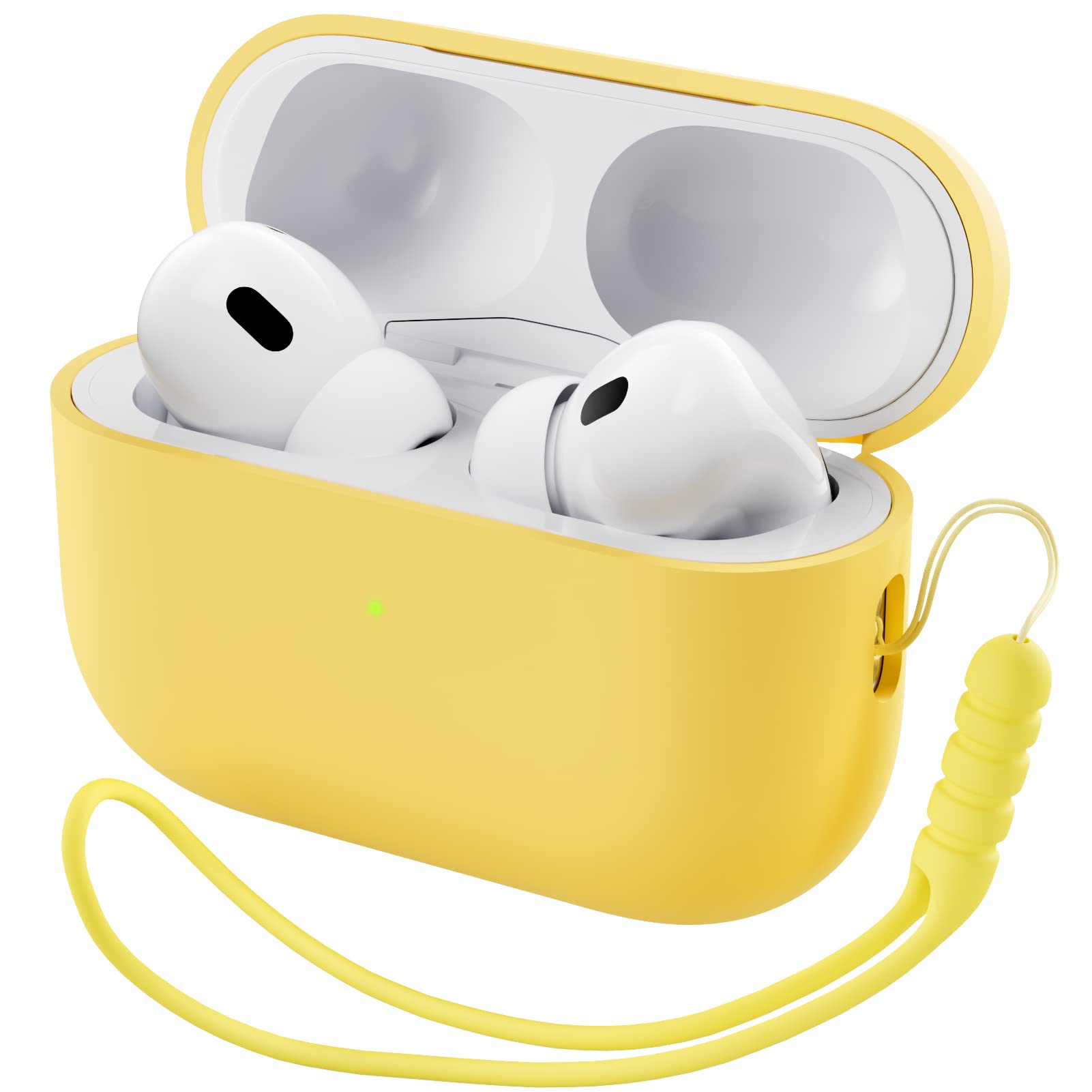 ORNARTO Compatible with Airpods Pro 2 Case (2022), Protective Liquid Silicone Case Cover for Airpods Pro 2nd Generation with Lanyard Soft Skin Front LED Visible-Lemon Yellow — image 1