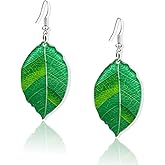 KaFu Lightweight Handmade Acrylic Leaf Earrings Unique Nature Green Plant Earrings Resin Statement Green Leaf Dangle Drop Earrings for Women Girls Jewelry Gifts
