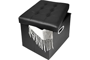 Bsketa Storage Ottoman, Folding Foot Stool with Thicker Foam Padded Seat Small Leather Storage Ottoman Bench Foot Rest for Living Room