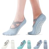 Marsolina Yoga Pilates Grip Socks for Women-Non Slip Grip & Straps for Training, Home, Hospital, Barefoot-Morandi Emerald