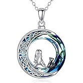 YONFQE Cat Necklace Sterling Silver Cat on the Moon Pendant Cute Animal Jewelry Gifts for Women Cat Lovers