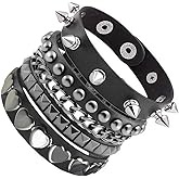Eigso 3 Pcs Leather Punk Bracelets for Men Women of Rock Rivet Wrap Retro Spike Bracelet Adjustable