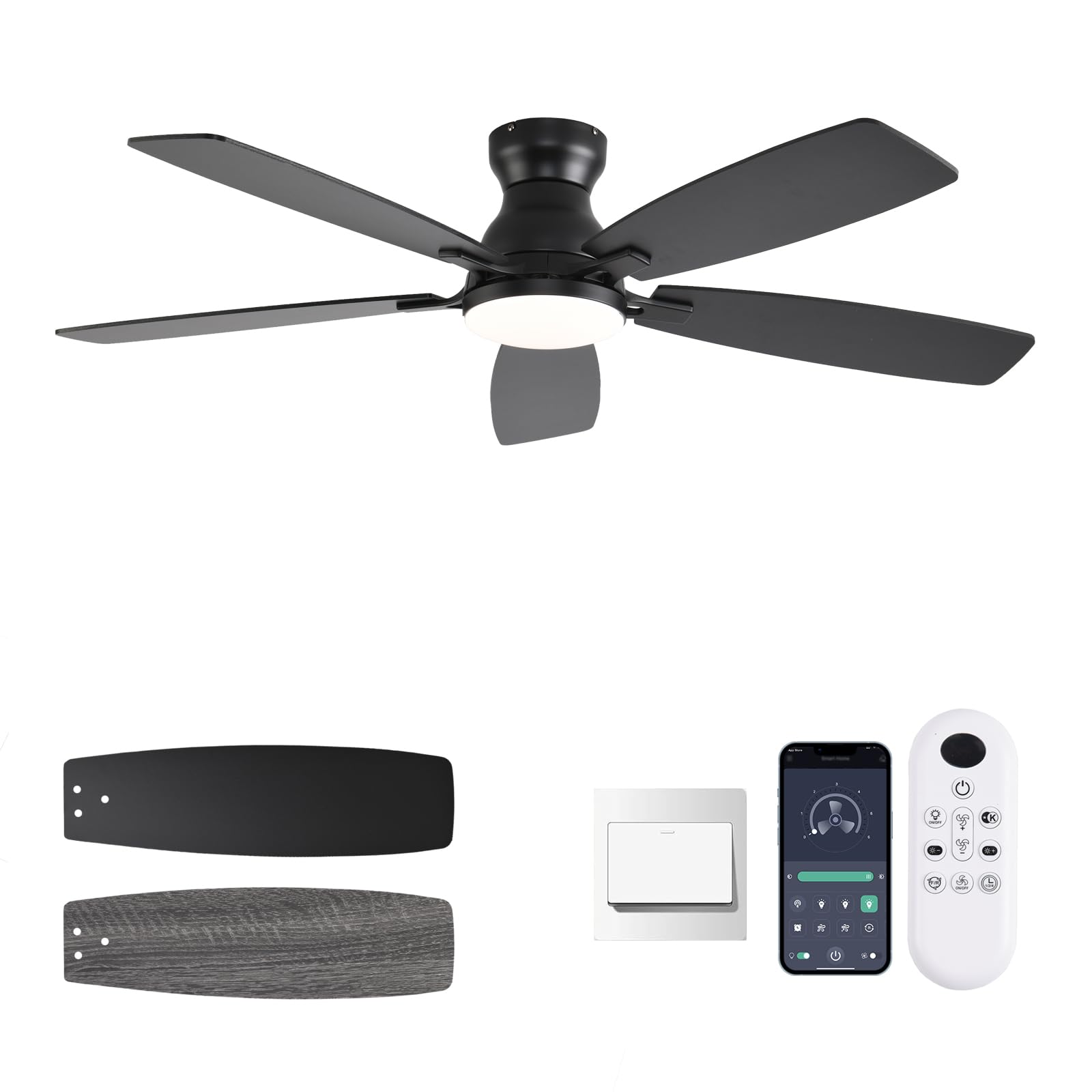 NKPU 52inch Flush Mount Ceiling Fans with Lights