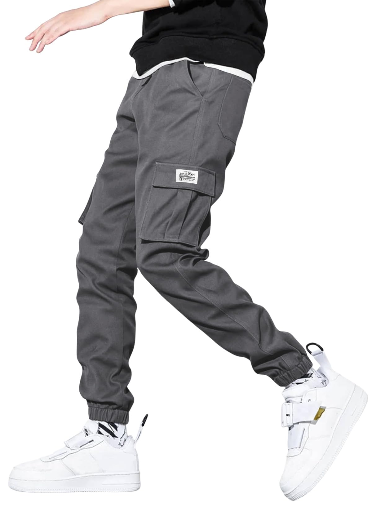 JMIERR Mens Casual Cargo Pants Elastic Waist