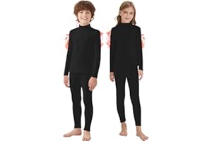 WOWENY Unisex Kids Thermal Underwear Fleece Lined Long Johns Set Winter Base Layer for Skiing Top Bottom Warm Set Boys Girls