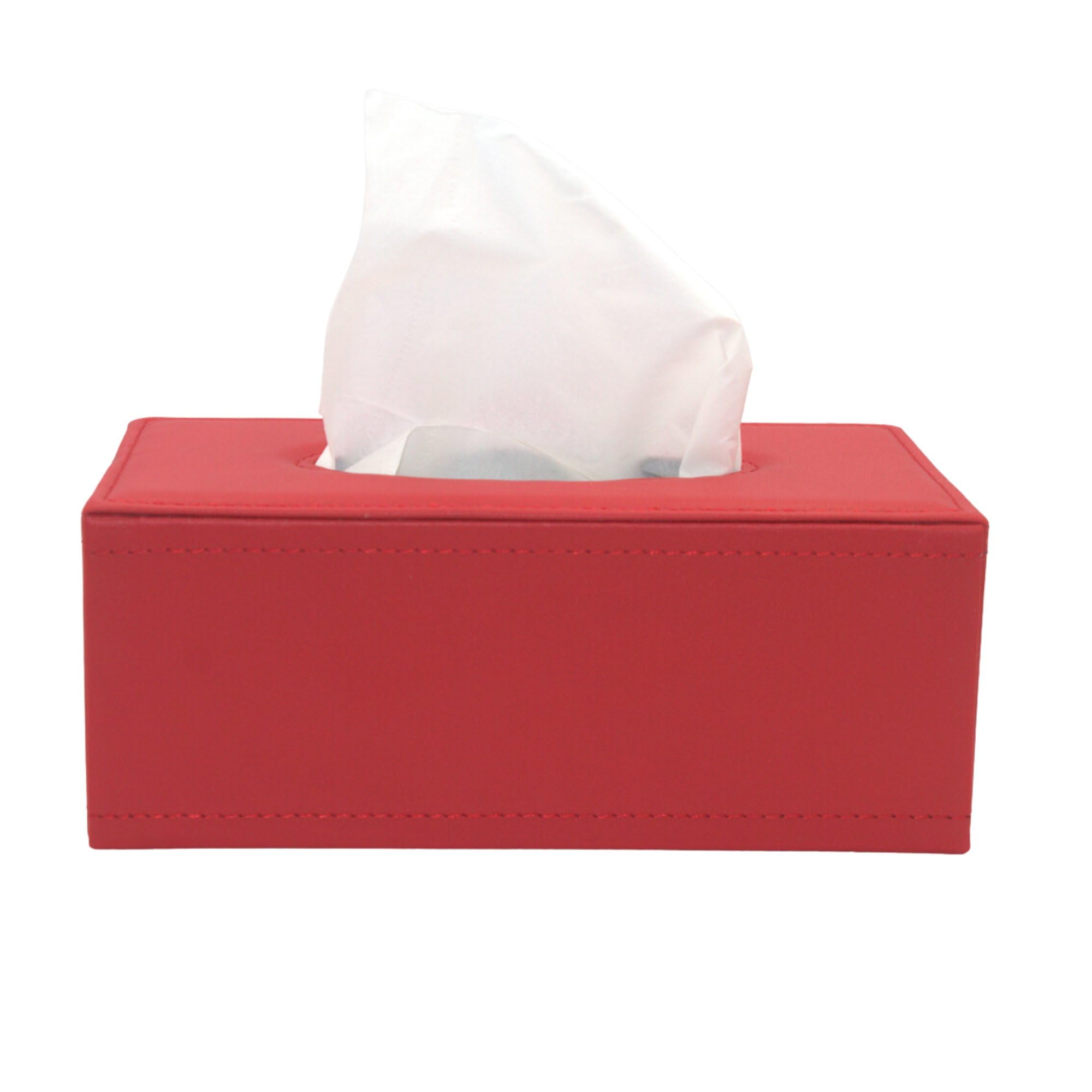 Photo 1 of (1PCS) Rectangle Tissue Box Napkin/Holder/Cover in Leather - Large, Waterproof, Long Rectangular Facial Paper Holder in Vintage Style - Ideal for Office, Car & Home Decor (Red)