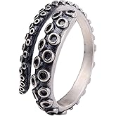 AZYOUNG 316L Stainless Steel New Pirate Octopus Tentacles Black O-Shaped One Size Opening Ring