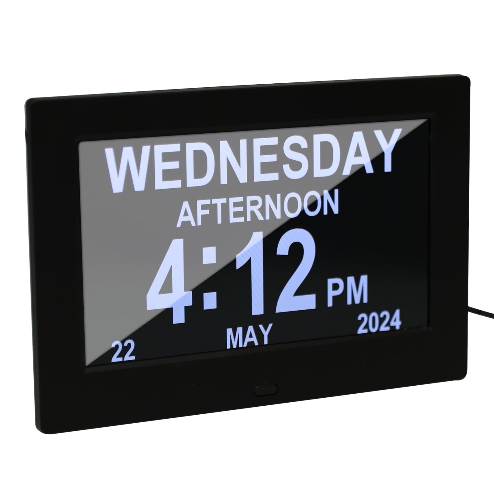 Palmcee Dementia Clock - 7 Inch HD Screen Alarm Clock with Date, Time & 12 Reminders for Elderly with Vision Impairment or Memory Loss - Black