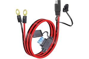QOFOWIN Ring Terminal Harness,with 15A Protection Fuse for Safety, 2-Pin SAE Quick Disconnect Extension Plug with 2FT 10AWG SAE Battery Extension Cable for Motorcycle Cars Solar Panel,Power Supply