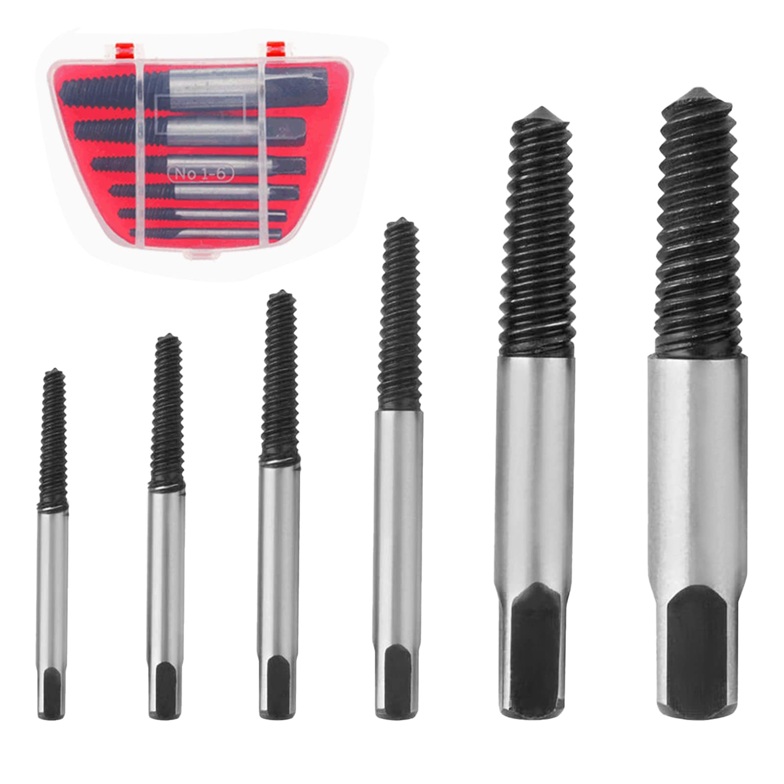 C100AE Easy Out Bolt Extractor Set of 6, Damaged Stud Remover Tool, with Box, for 1/8 to 1 inch Thread Broken Stud