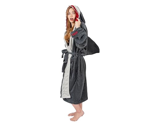 Shark Pattern Robe Ukonic JAWS Great White Shark Unisex Hooded Fleece Robe for Adults ...