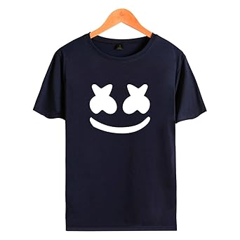 SIMYJOY Marshmello Maske Kostüm DJ Fans t Shirt EDM Cooler Elektrischer Ton T-Shirt Hiphop Top Straßenfashion Kurzarm Rundhal