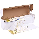 Kesfey White with Gold Dot Plastic Tablecloth Roll 54 inch X 120ft Disposable Gold Dots Plastic Table Cloth Roll with Slide Self Cutter Box- Cut to Any Size Dots Tablecover for Picnic Birthday Party