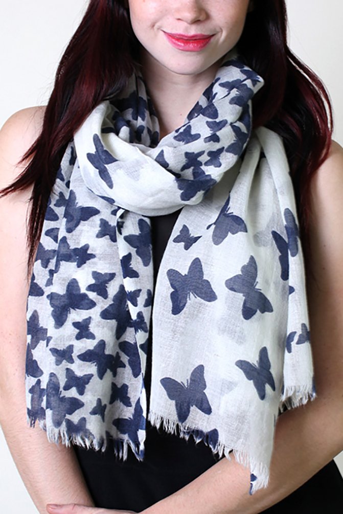 Anika Dali Women's Fabulous Butterfly Scarf in Soft Wool (Navy Blue Print) Anika Dali Women's Fabulous Butterfly Scarf in Soft Wool (Navy Blue Print)