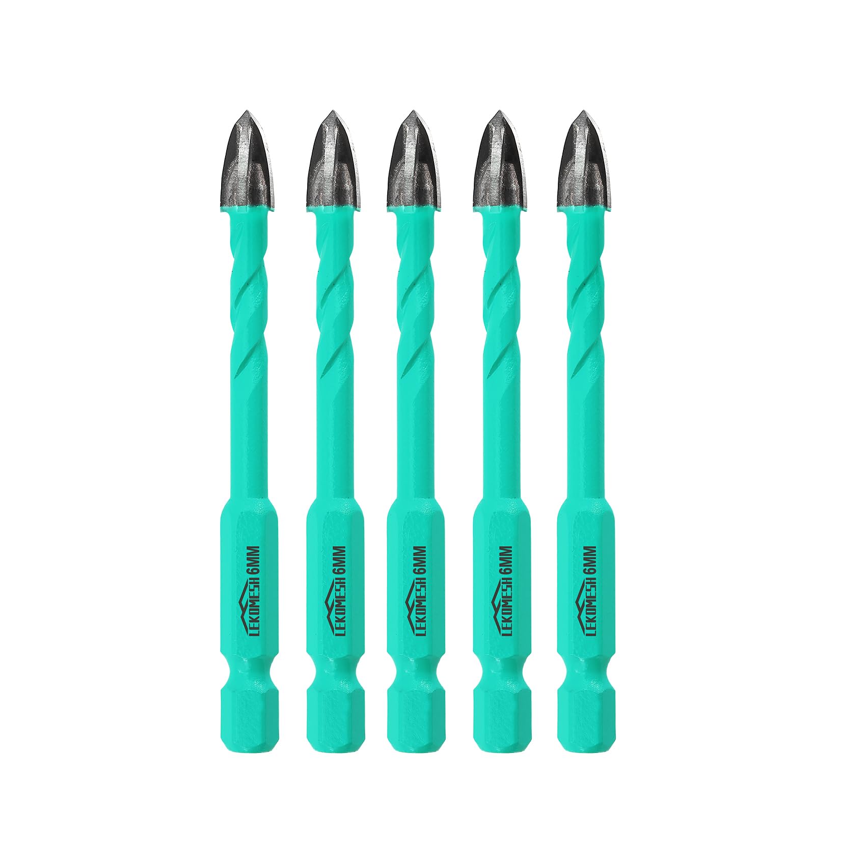 LEKOMESH Masonry Concrete Drill Bits - 5pcs 1/4Inch (6mm) Carbide Drill Bits Tip for Wood, Plastic, Masonry, Ceramic Tile, Concrete, Marble, Quick Change Hex Shank