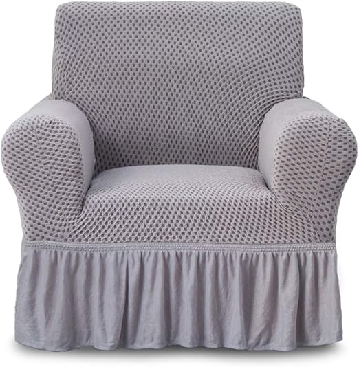 Amazon Com Niceec Armchair Slipcover Grey Armchair Covers Two Tone 1 Piece Easy Fitted Sofa Couch Cover Universal High Stretch Durable Furniture Protector With Skirt Country Style 1 Seater Gray Kitchen Dining