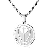 seensea Sports Pendant Necklace Baseball Volleyball Football Basketball Soccer Inspirational Cross Necklaces Bible Verse Luke 1:37 Christian Gift for Men Women.