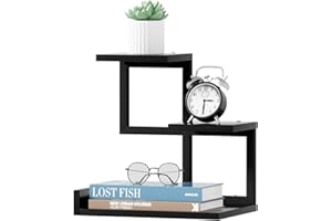 Gannyfer Desk Shelf Organizer - Wood Desktop Shelf, Freestanding Desk Hutch Office Decor, 3 Tier Storage Display Rack, Small Bookshelf with Metal Frame for Books/Plants/Toys (Black)