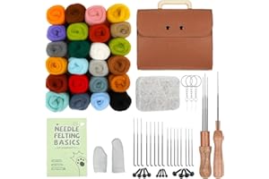 62 Pcs 24 Colors Needle Felting Kit Wool Roving with Brown Storage Bag Needles Kits for Beginners Starter Mat Tools Supplies 