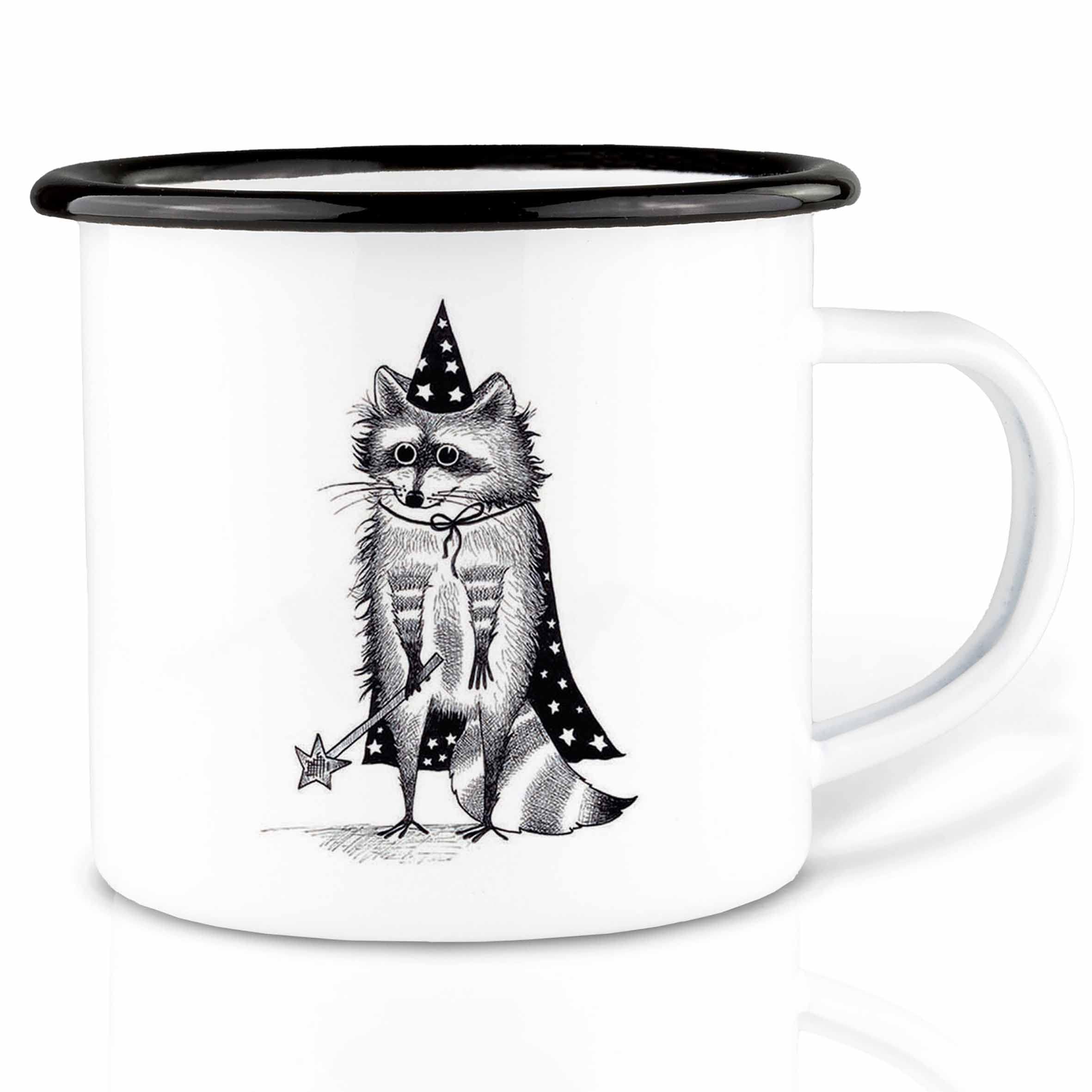Ligarti enamel mug (light & robust) | Camping mug hand-finished in Germany | Drinking cup for Children, coffee cup, enamel mug (Magic Bear (Raccoon), 300ml)
