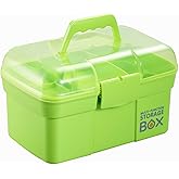Kinsorcai 11'' Plastic Storage Box with Removable Tray, Multipurpose Organizer and Storage Case for Art Craft and Cosmetic (Green)