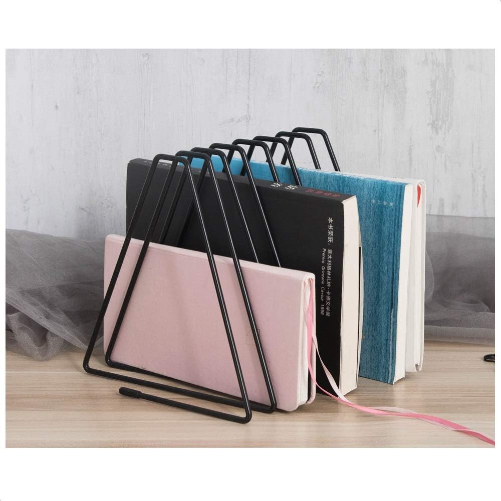 Organizer Sections Triangle Bookshelf Newspaper - Files Folder Stand Desktop Elasticity Iron Rack Sorter Eye-catching Decoration for Indoor Office Home Fashion Photography Props (Black)