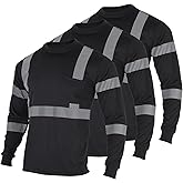 FONIRRA 3pcs Safety Reflective High Visibility T Shirts for Men with Long Sleeve Construction Work Shirts ANSI Class 3