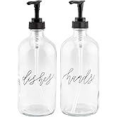 Cornucopia Brands 16oz Hands Dishes Pump Bottles (Clear, Set of 2); Pump Dispensers for Kitchen and Home