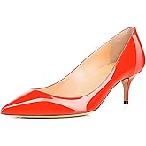 AMARANTOS Women Fashion Pointed Toe Slip On Comfort Basic Kitten Heel Pumps Shoes