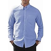 Demofair Men's Classic Oxford Shirt Solid Long Sleeve Button Down Casual Woven Shirts with Pocket