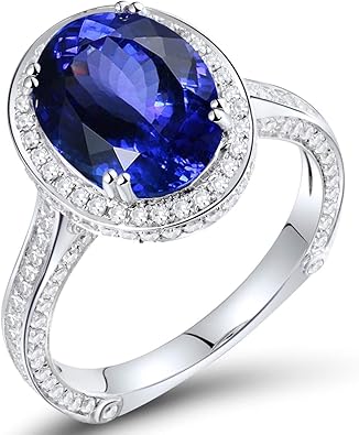 Genuine Tanzanite Engagement Wedding Ring with Diamonds in 14K Yellow White Gold Gifts for Woman