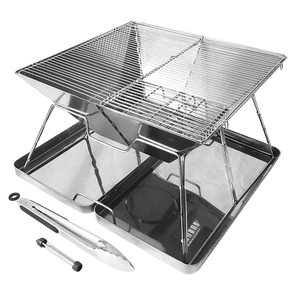 キャンプグリーブ 【国内ブランド】 バーベキューコンロ 焚き火台 ファミリーキャンプ 4-6人用 42D x 42W x 27Hcm コンパクト 折りたたみ トング 火吹き棒 炭バサミ ステンレス製 サイド収納商品画像