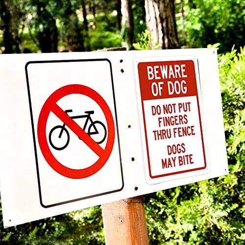 SIGNTDo Not Put Fingers Thru Fence Dogs May Bite Security Sign Outdoors Yard Signs Safety Warning Sign Wall Decorative Metal Tin Signs Size 8 X 12 Inch