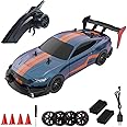 Dodoore RC Drift Car, 1:14 4WD 40KM/H High Speed RC Racing Car with LED Lights, 2 Batteries, Drifting and Racing Tires for Kids and Adults (Blue)