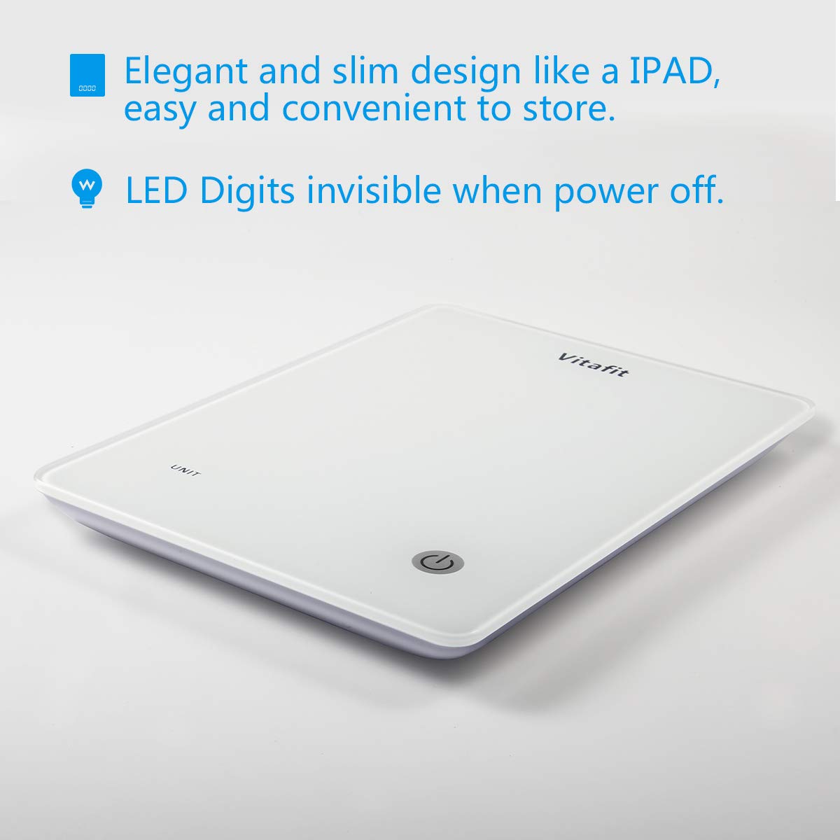 Vitafit 22lbs/10kg Digital Kitchen Scale, Multifunction Food Scale with LED Screen Display,Tempered glass platform,Batteries Included