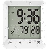 Wisoee Digital Shower Clock Waterproof, Bathroom Wall Clock Timer with Touch Screen, Temperature, LCD Display, Suction Cup Hanging Hole Stand for Kids and Adults