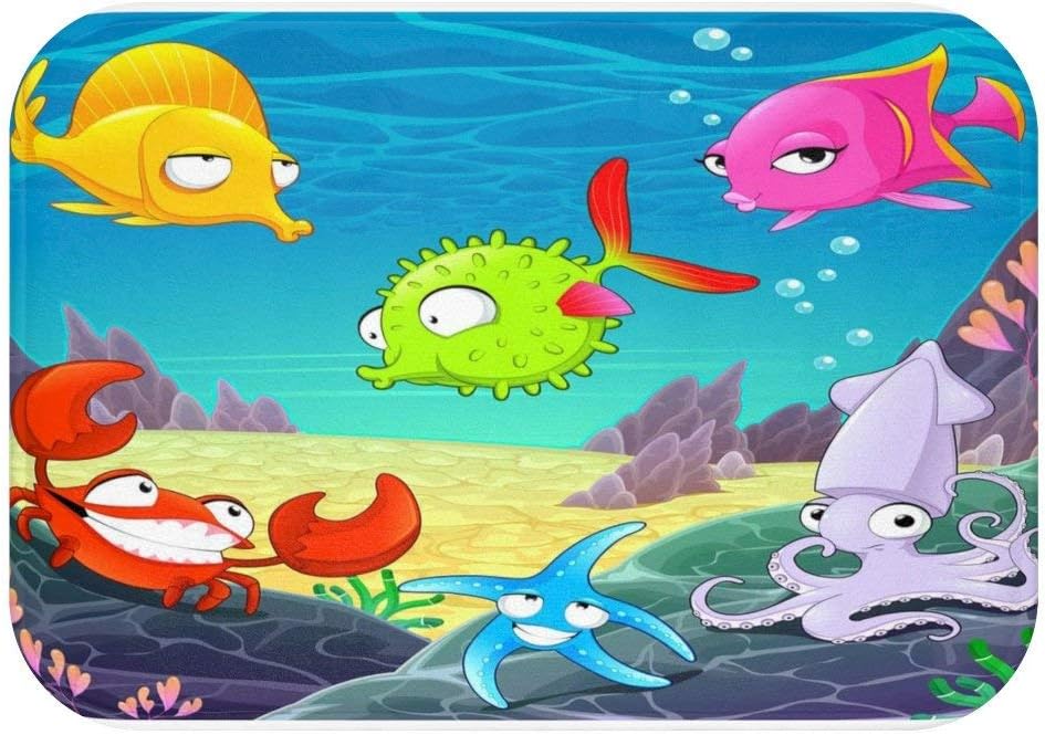 Amazon Com Happy Meeting At Sea Bath Mat Kids Bathroom Decor Under The Sea Bath Mat Gift For Kids Bathroom Decor Ideas Ocean Bath Rug Kitchen Dining