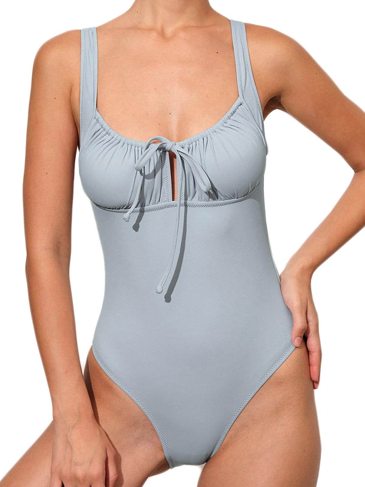 Photo 1 of BERLOOK Womens Sexy Floral One-Piece Swimsuit Tie Slimming Bathing Suits Push Up Swimwear Light Blue