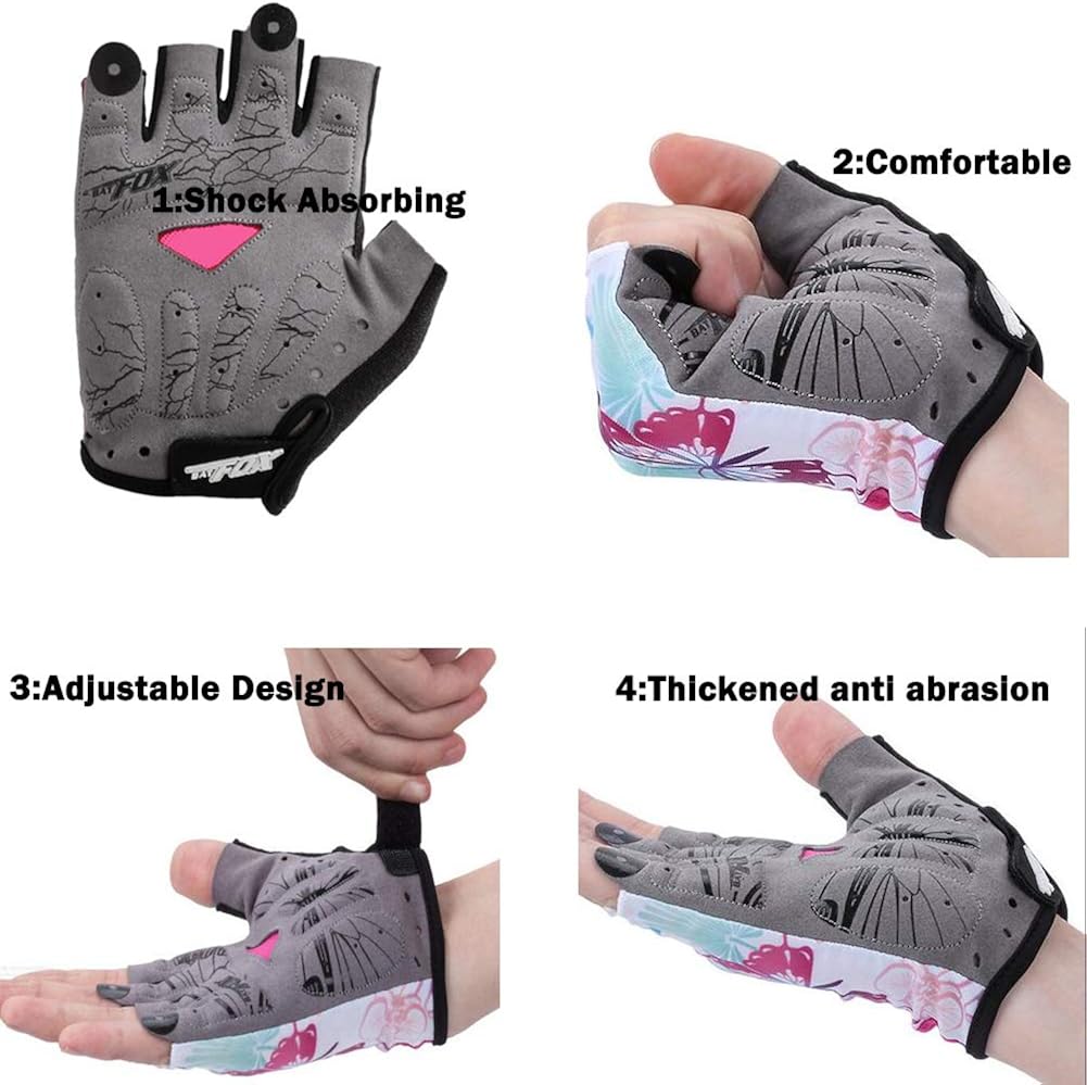 DuShow Cycling Gloves Women Half Finger Gel Padded Bike Gloves Anti-Slip Shock-Absorbing Fingerless Bicycle Short Gloves : Clothing