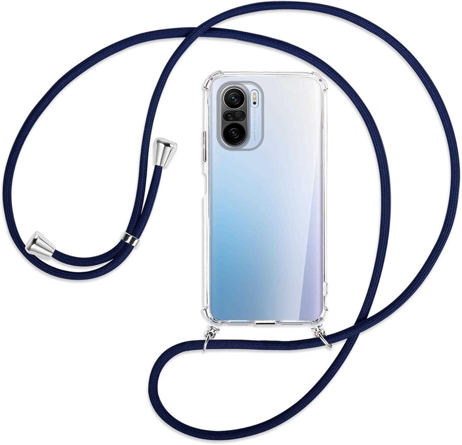 SIMao Necklace Case for Xiaomi Poco F3 5G Cover with Neck Strap Phone Chain Case Crossbody Necklace with Cord Transparent Silicone Case with Adjustable Lanyard Case with Strap Cord, Dark blue