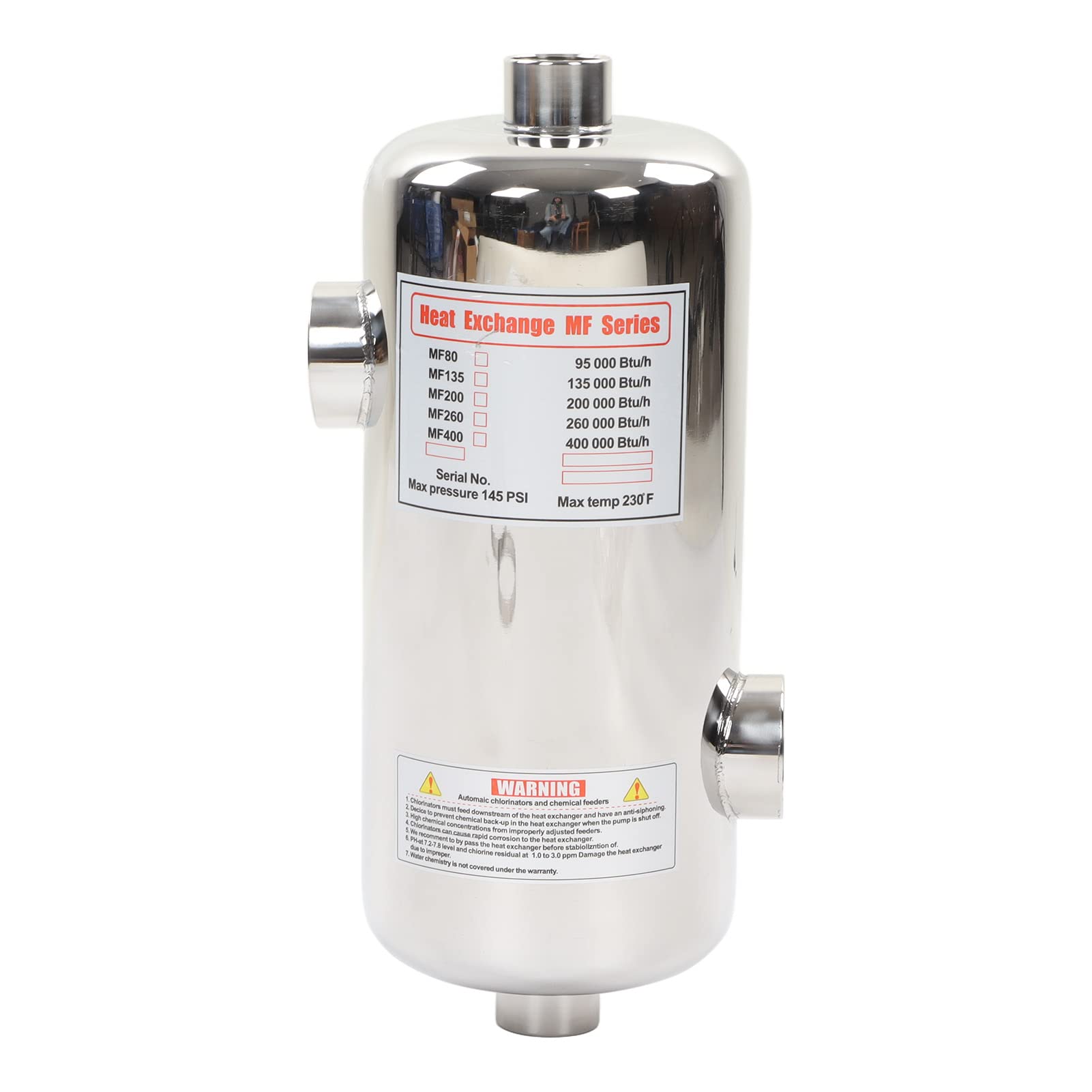 MENDUNER Swimming Pool Heaters, 40KW Pool Heat Exchanger, Burning Hot Tub, Stainless Steel for Spa Solar Pool Heating Swimming Pool Heater