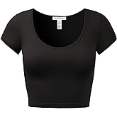 Women's Cotton Crop Tops Short Sleeve Scoop Neck Stretchy Casual Shirt