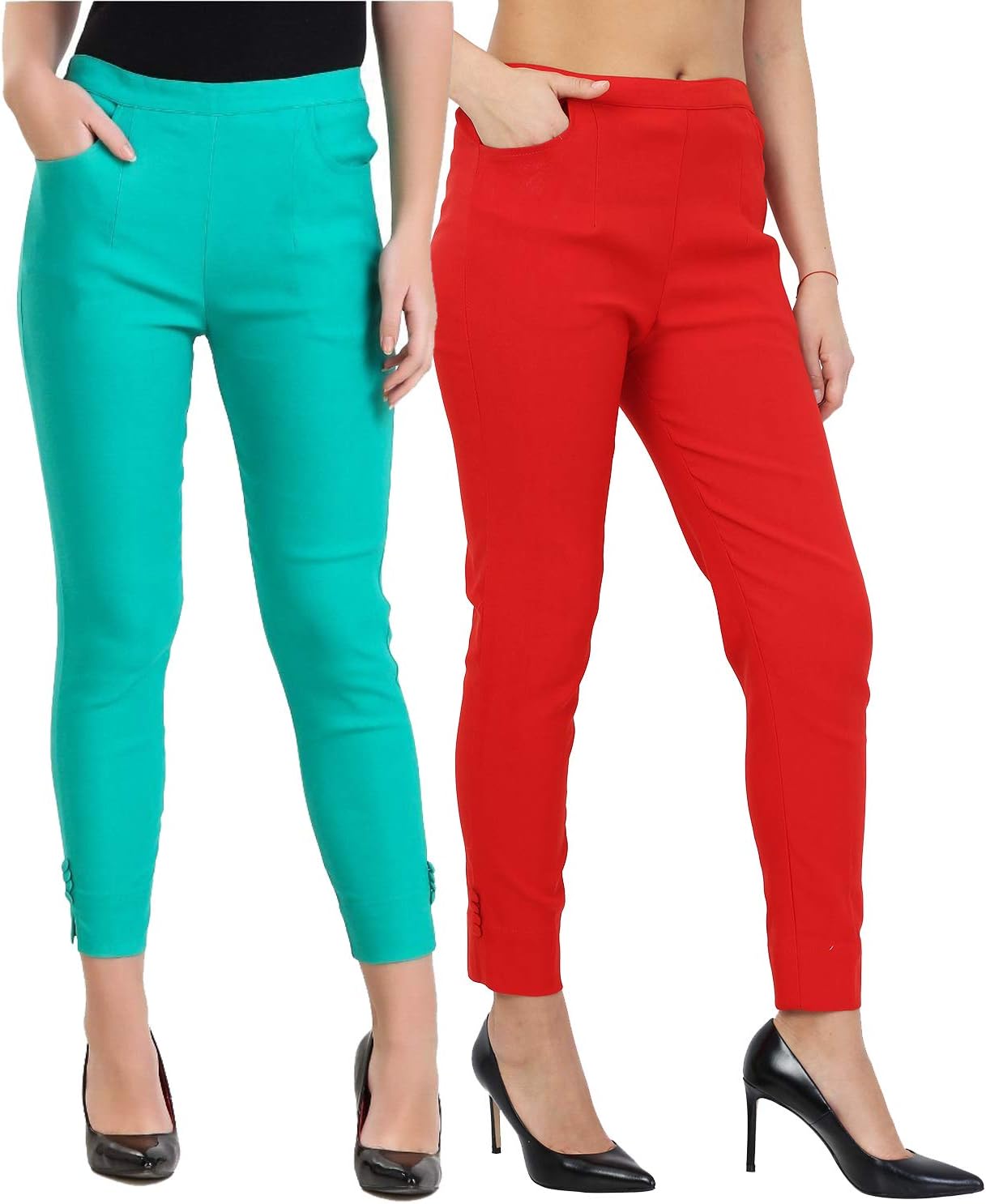 Combo of 2 Fashionable Lycra Stretchable Slim Fit Straight Casual Cigarette Pants for Girls/Ladies/Women Black (2 Colors, 30)